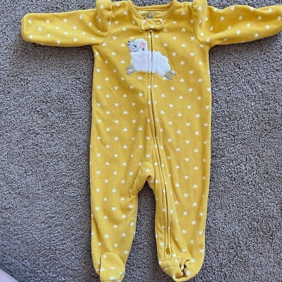 Child of mine 3-6 mo yellow & polkadot long sleeve footsie - Picture 1 of 5